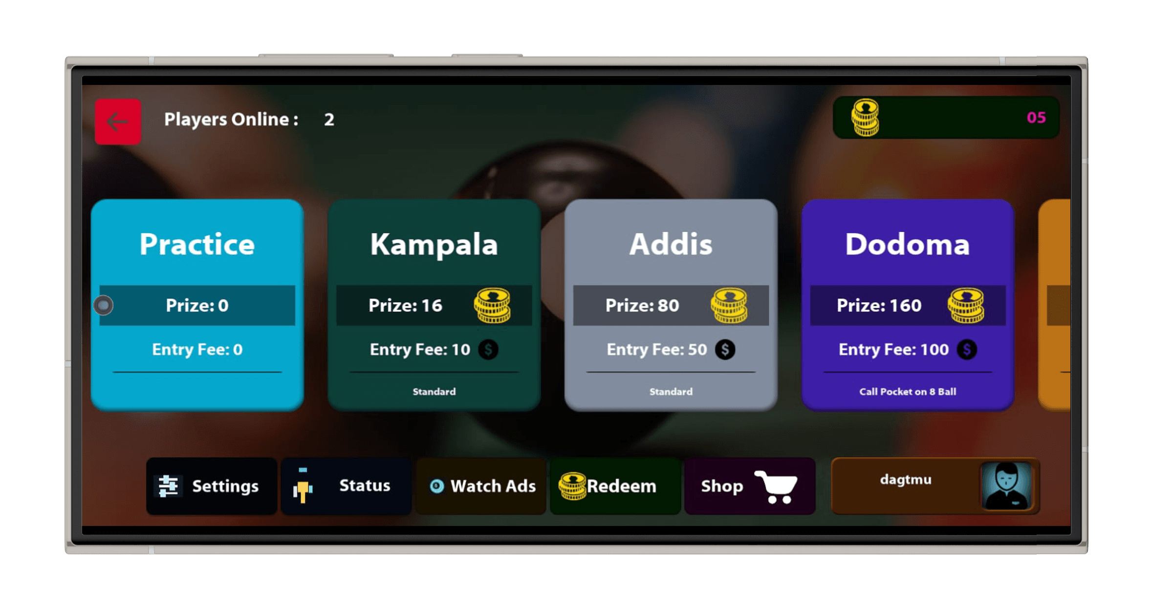 Poolverse room selection mockup